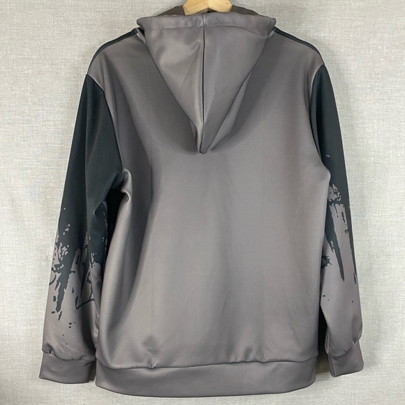 Men’s Longsleeve Gray & Black Graphic Pullover Hoodie Size Medium - Picture 6 of 6